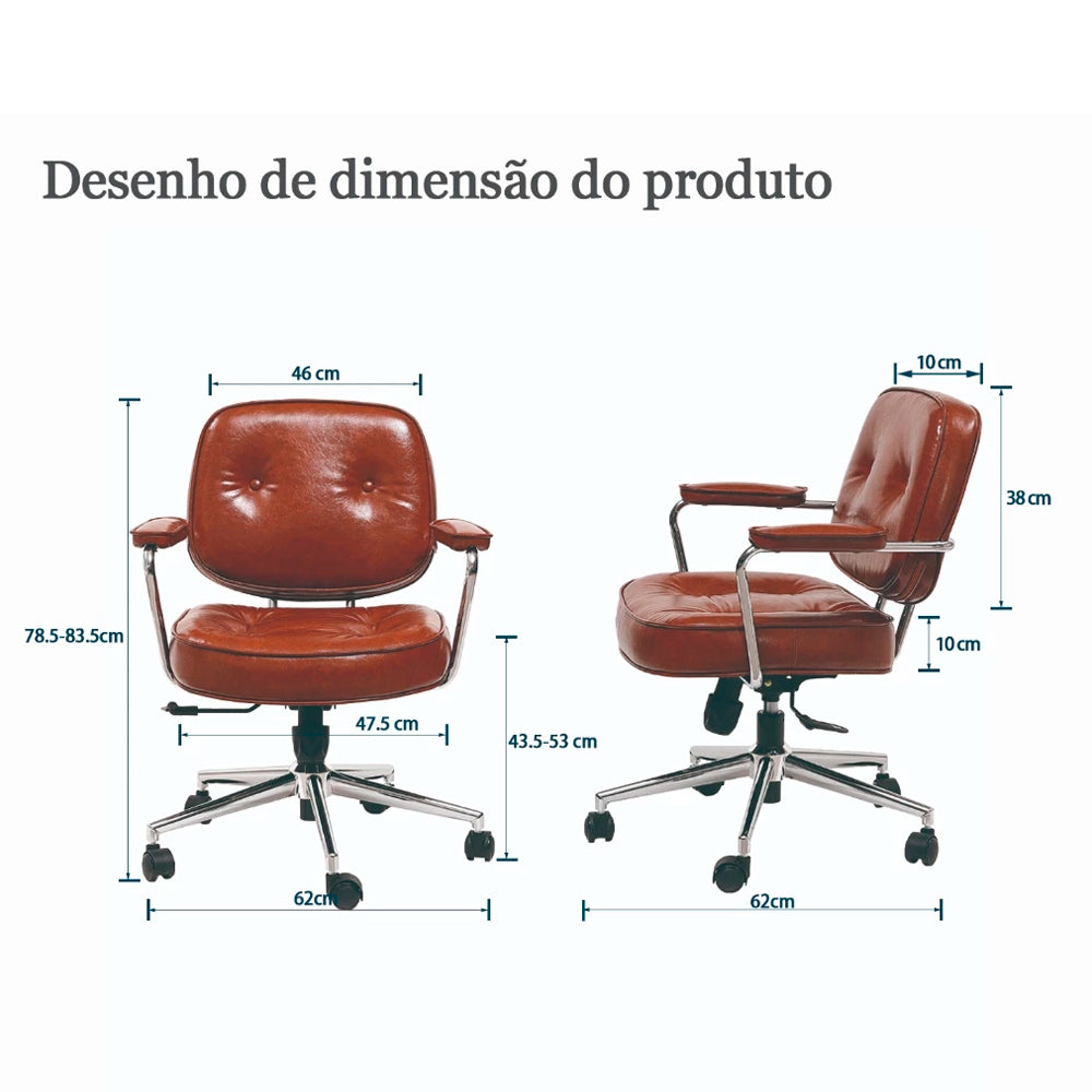 Cadeira Giratória Luxuosa Diretor De Alto Luxo Lazer, Retrô Design Confortável - Marrom