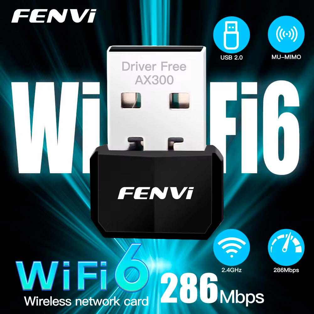 Adaptador Wi-Fi 2.4 Ghz, USB 2.0, 300Mbps, Padrão Wi-Fi 6, Fenvi - AX300
