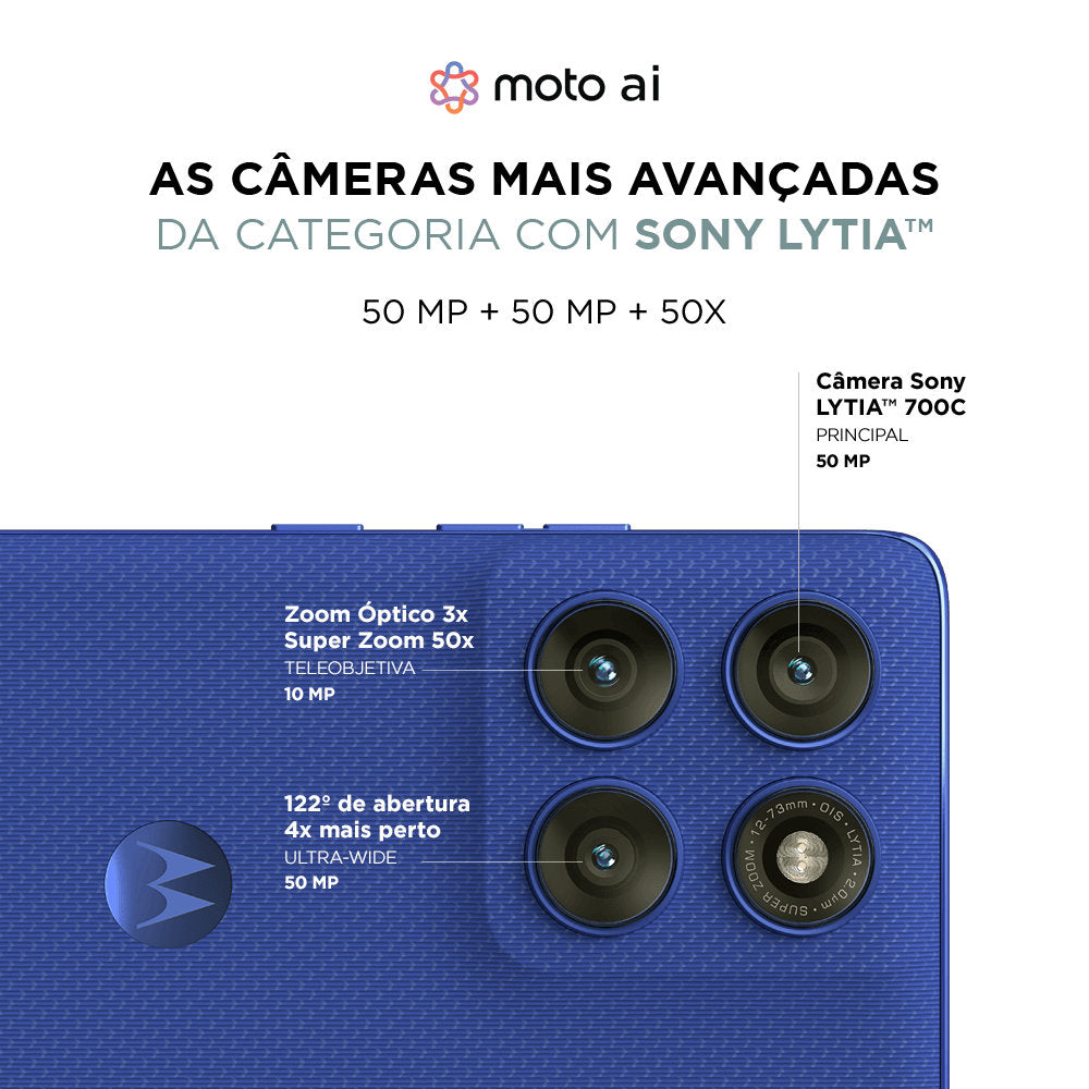 Smartphone Motorola Edge 60 Pro 5G 256GB 24GB (12GB RAM+12GB Ram Boost) Tela Quad-Curve Moto AI 50MP Sony Camera - Azul