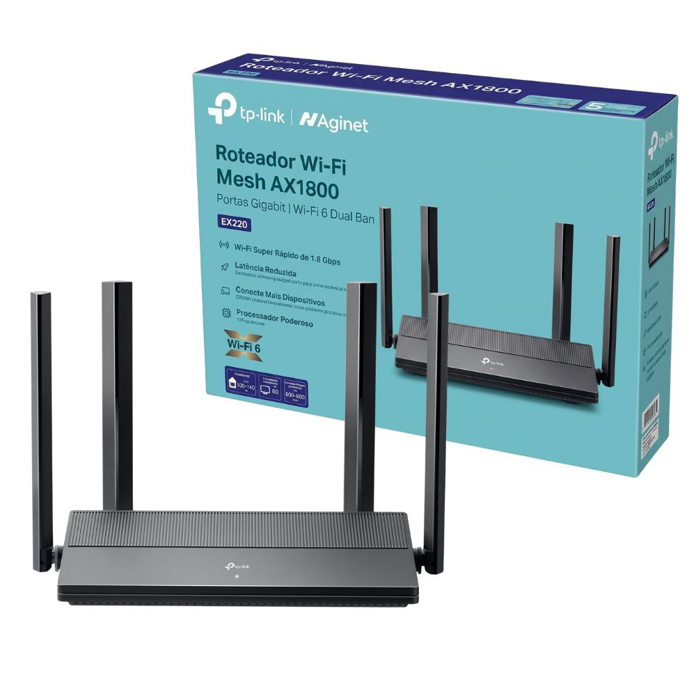 Roteador TP-Link Gigabit AX1800, Wi-Fi 6, Dual Band EX220 Até 1.8Gbps