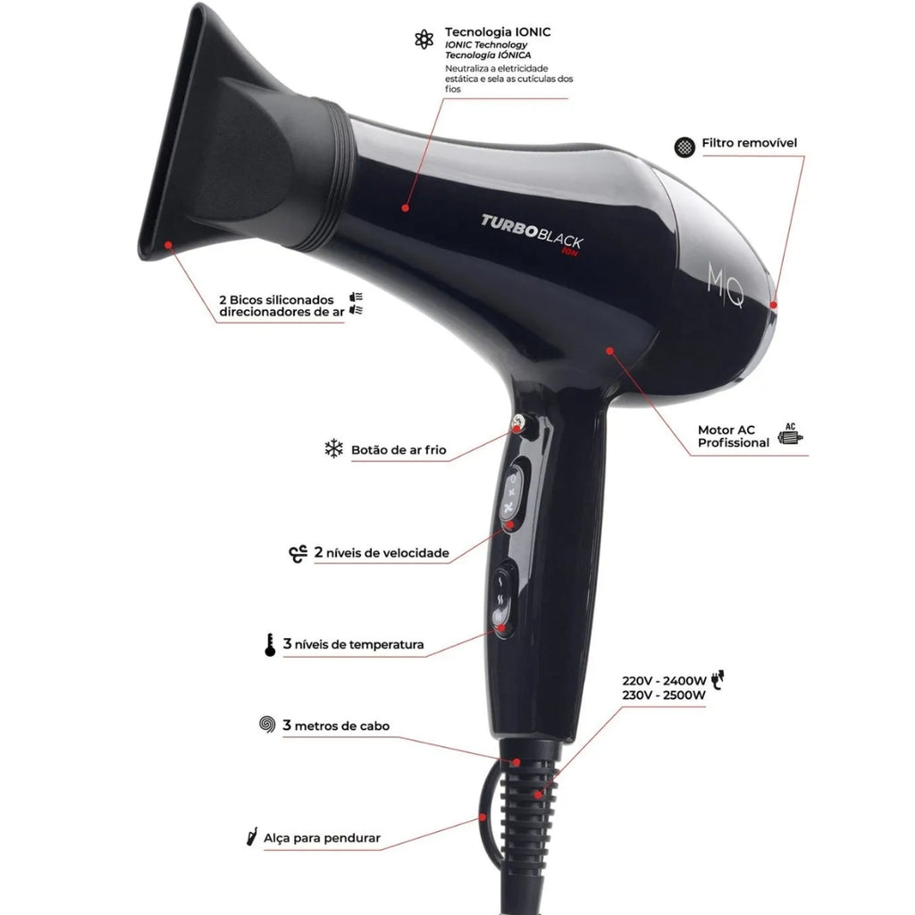 Secador de Cabelo, MQ Professional, Turbo Black, 220V, 2500W