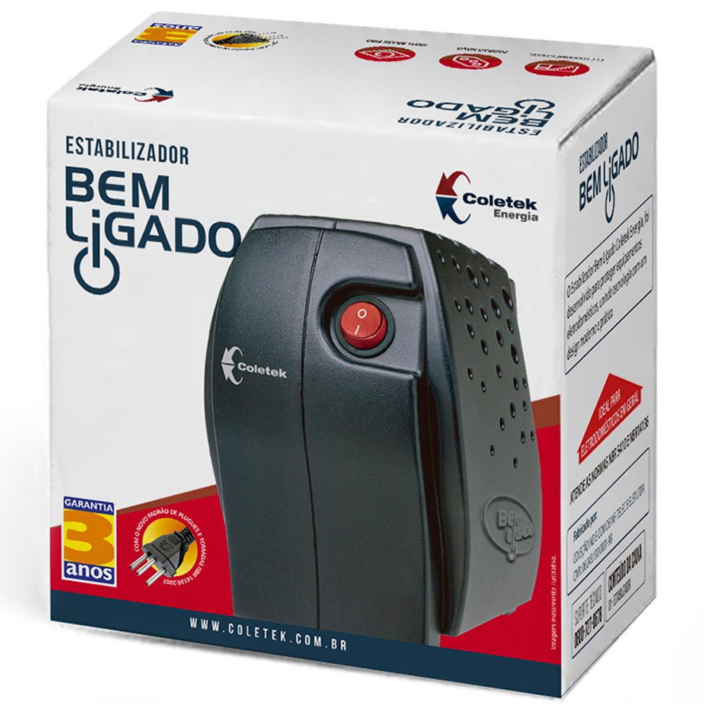 Estabilizador Bivolt ES-500VA Entrada 220v Manual - Saída 115V Bem Ligado Coletek Energia