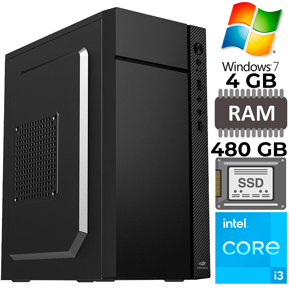 Computador Core i3-2100, SSD 480GB, Memória RAM 4GB, GAB. MT-32BK, Windows 7, Mousepad