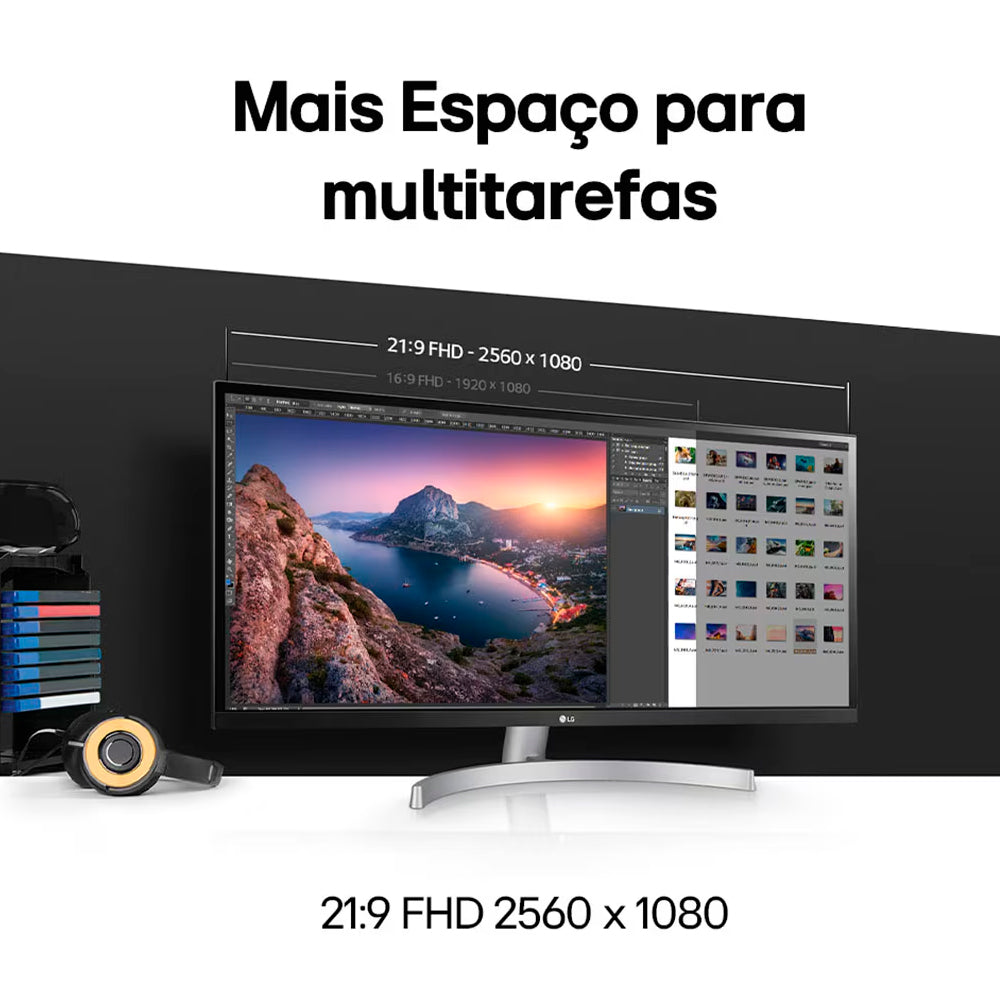 Monitor Gamer LG 29' IPS, Ultra Wide, Full HD, HDMI, VESA, HDR 10, 99% sRGB, FreeSync, Som Integrado 29WK600W - Vitrine