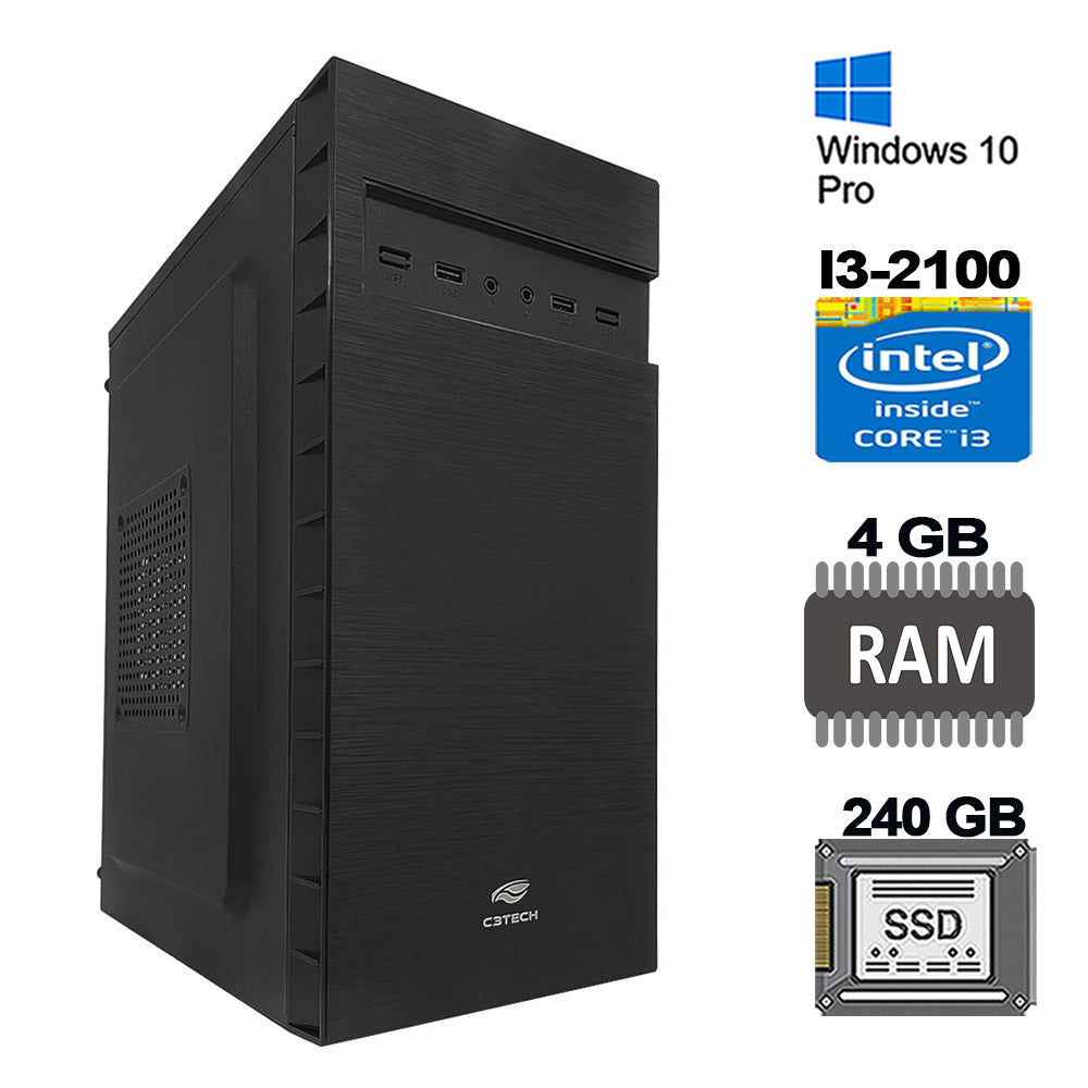 Computador Core i3 2100, SSD 240GB, Memória 4GB, GaB MT32BK, Windows10