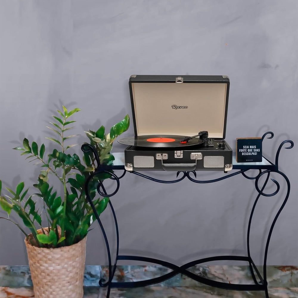 Vitrola Toca-Discos Retrô Raveo Sonetto, Chrome Preta, Com USB e Bluetooth (Reproduz e Grava), Bivolt, 10W, 33/45/78 RPM