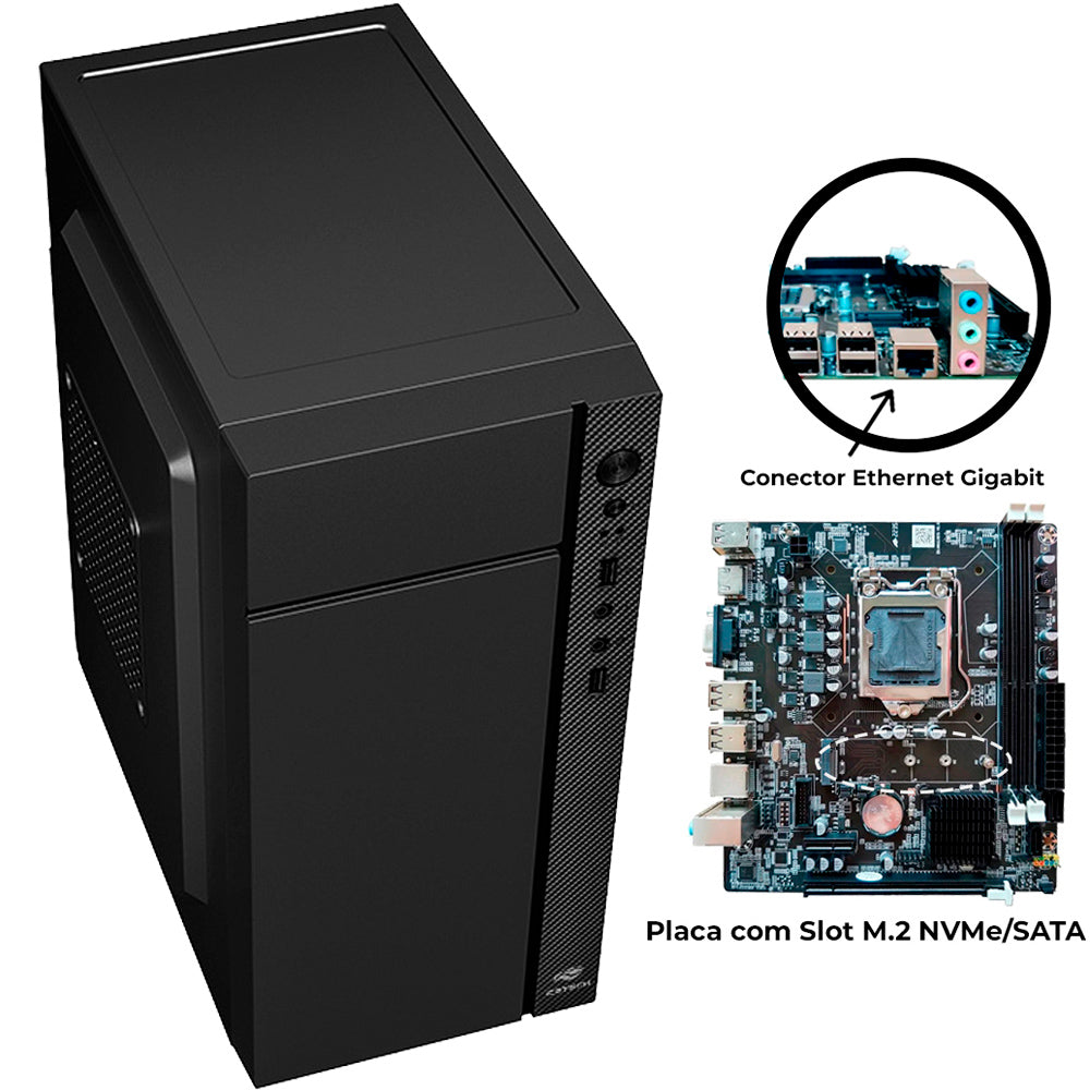 Computador Core i3, 2100, Memória RAM 8GB, SSD 240GB, Gt-H61 Com Slot M2, Rede Gigabit, MT-34BK, Linux e MousePad Brind