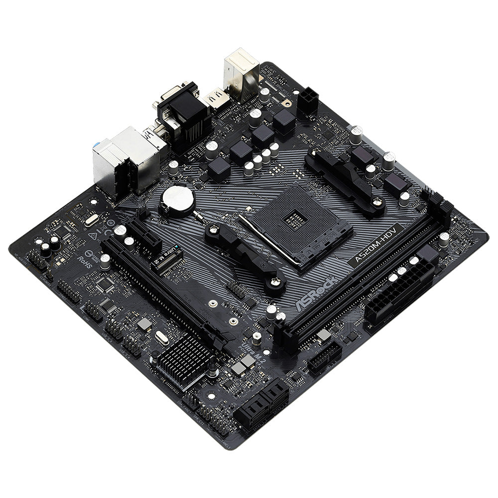 Placa-Mãe ASRock A520M-HDV, Socket AM4, Suporte AMD Ryzen 5000, 2x DDR4, Ultra M.2 (Gen3x4 & SATA3), HDMI SATA III 6Gb/s