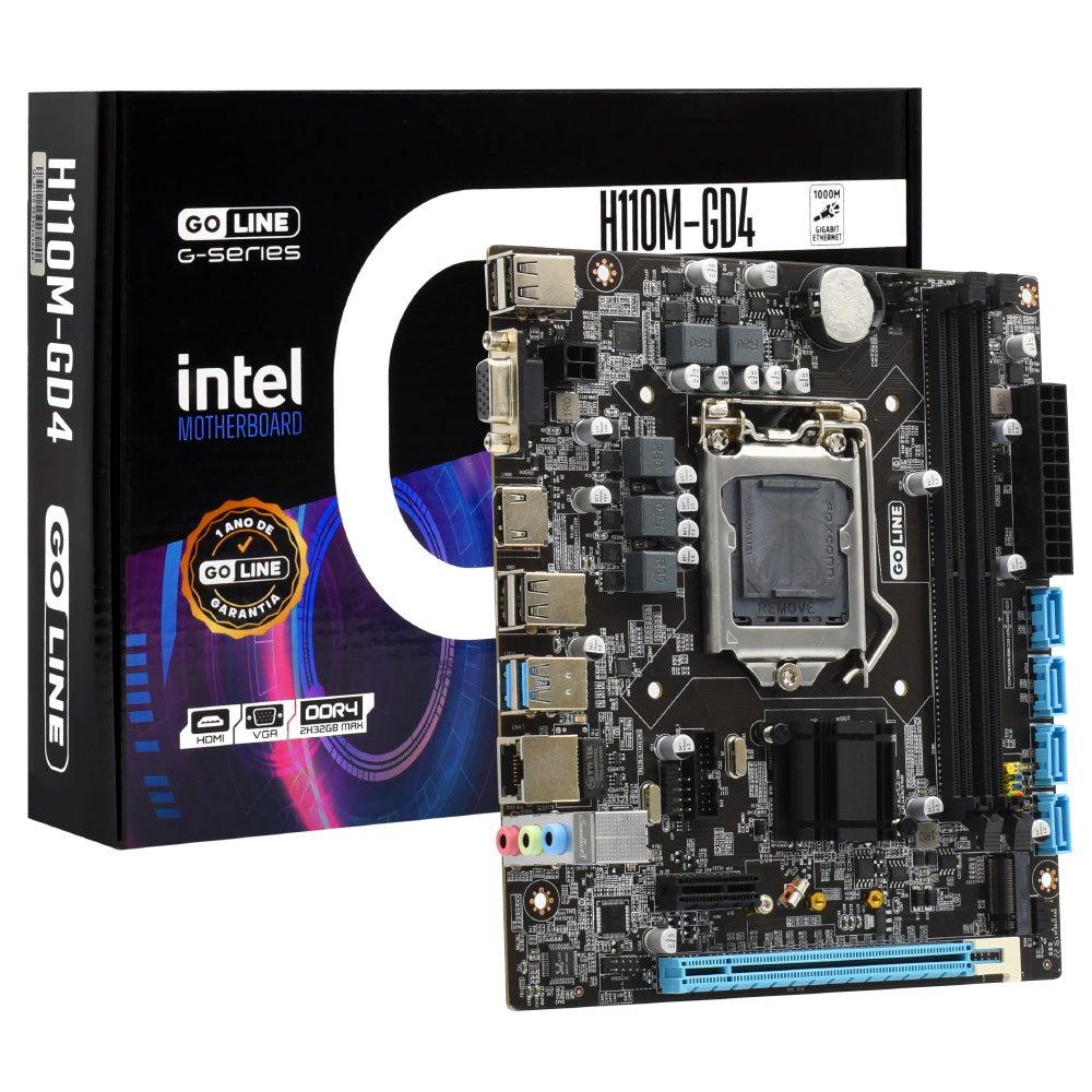 Placa Mãe Goline H110M-GD4, LGA1151, DDR4, LAN Gigabit 1.000MB & M.2 NVME, Para 6ª e 7ª Geração Intel