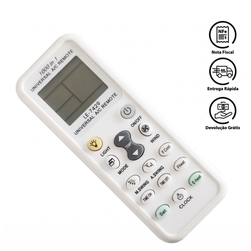 Controle Remoto Universal Para Ar-Condicionado Lelong LE-7429 com Display LCD