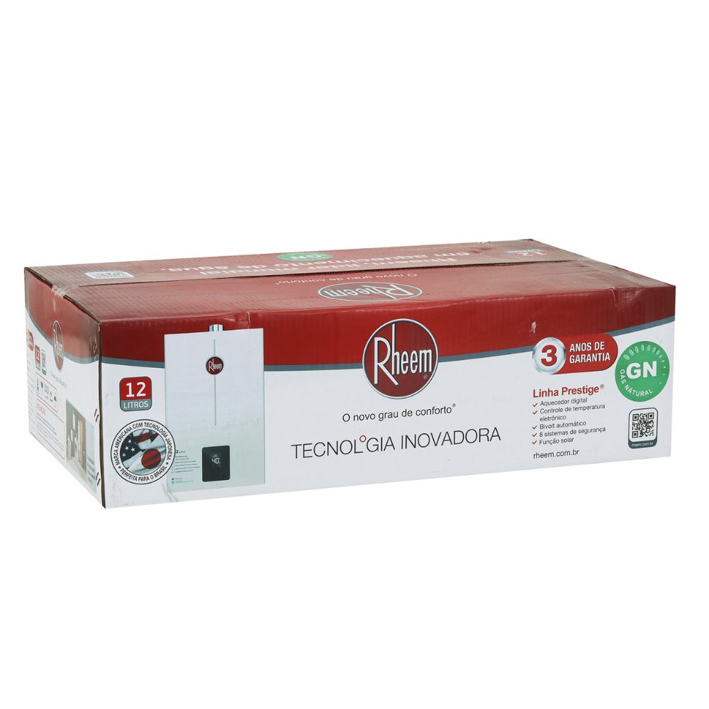 Aquecedor De Água A Gás Rheem Bivolt Digital 12 Litros Com 8 Sistemas de Segurança e Função Solar Gn-Branco