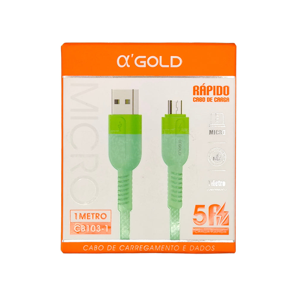 Cabo USB Para Micro USB, Carregamento Rápido, 1 Metro de Comprimento, CB103-1, A'Gold - Verde
