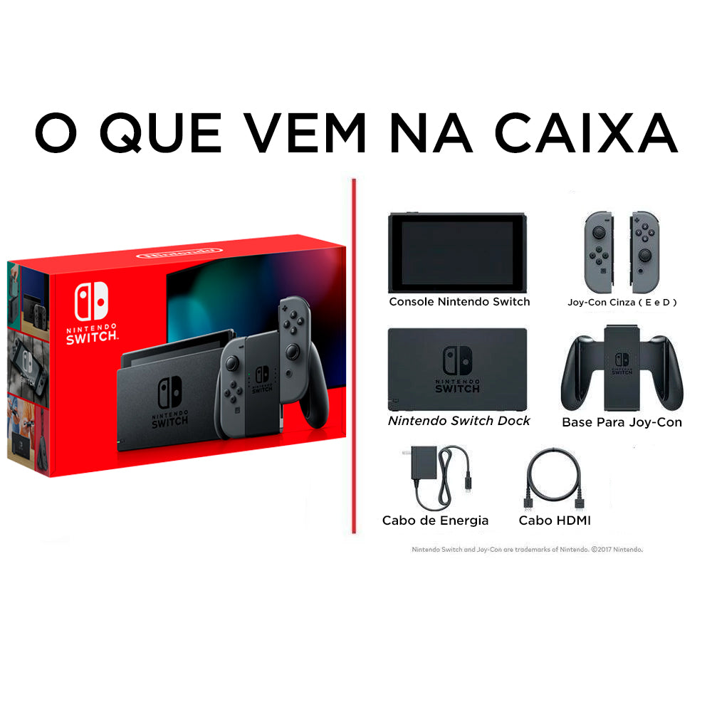 Console Nintendo Switch 32GB Cinza, Com Controle Joy-Con, Bateria Extendida, HADSKAAA