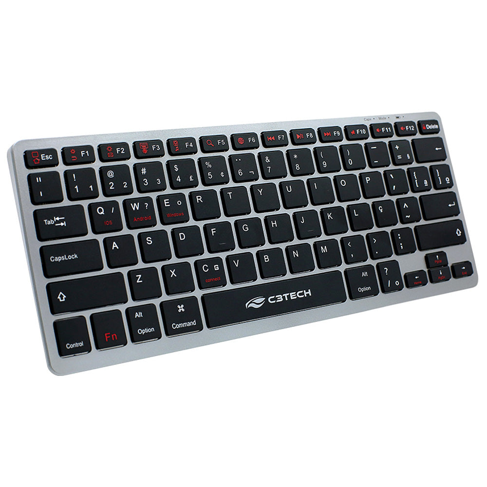 Teclado Bluetooth Multimídia K-BT50BK Recarregável Com Cabo USB-C, Sem Fio, Compacto - C3Tech