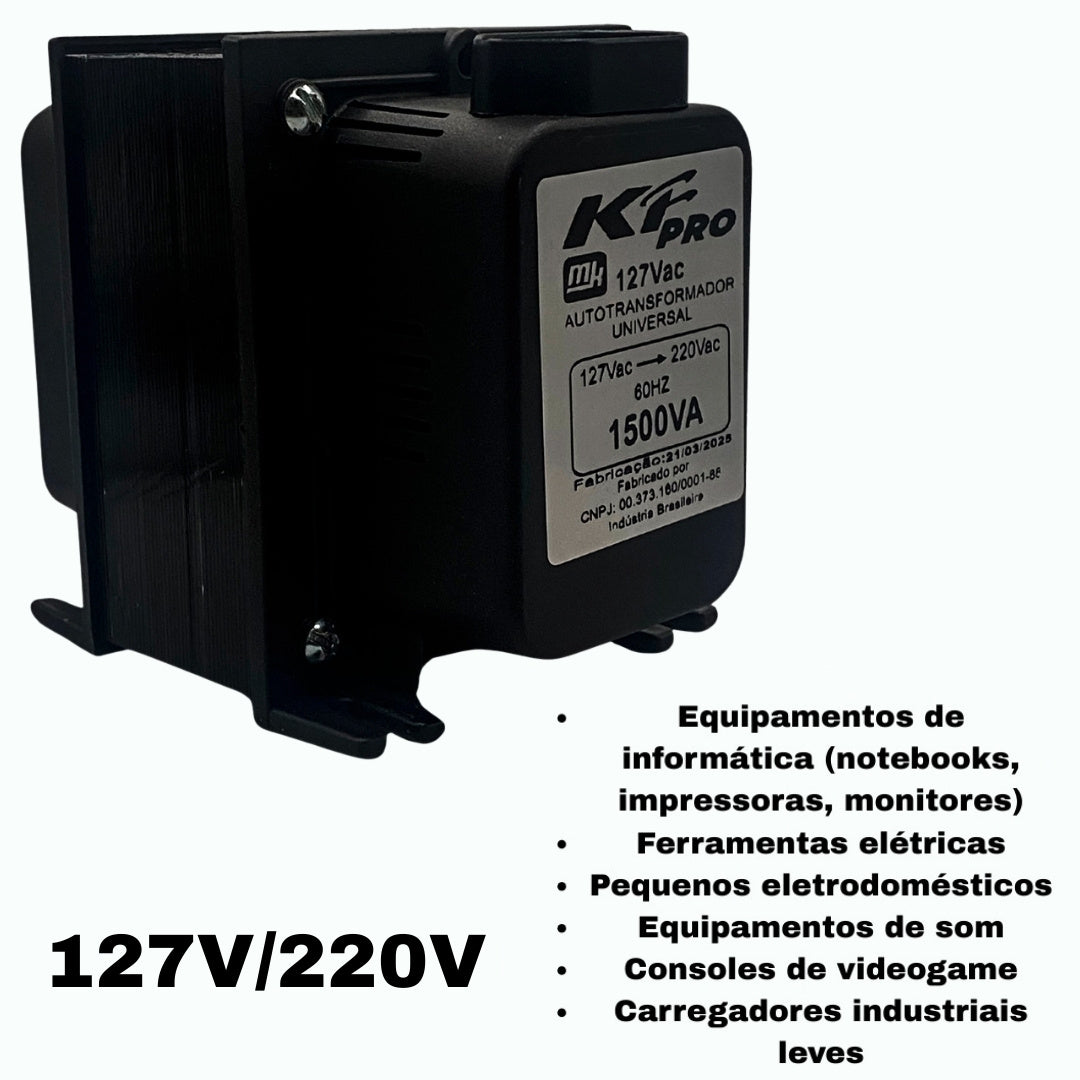 Autotransformador KF, Bivolt 127/220V, 1.500VA, Pro, Preto - TRF0912