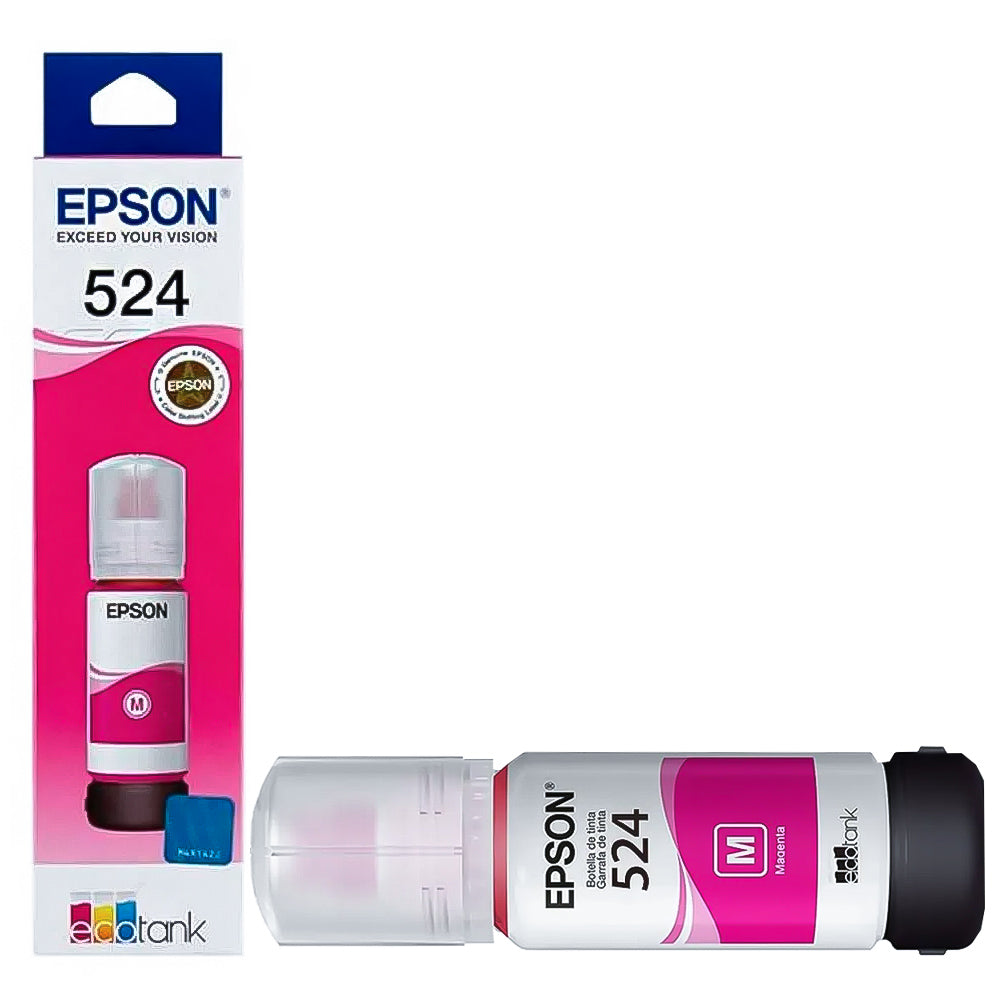 Refil de Tinta Epson 524 Magenta M 70ML T524120 Original Pigmentada Rendimento 6.000 Páginas L15150/ T524220/ T524320
