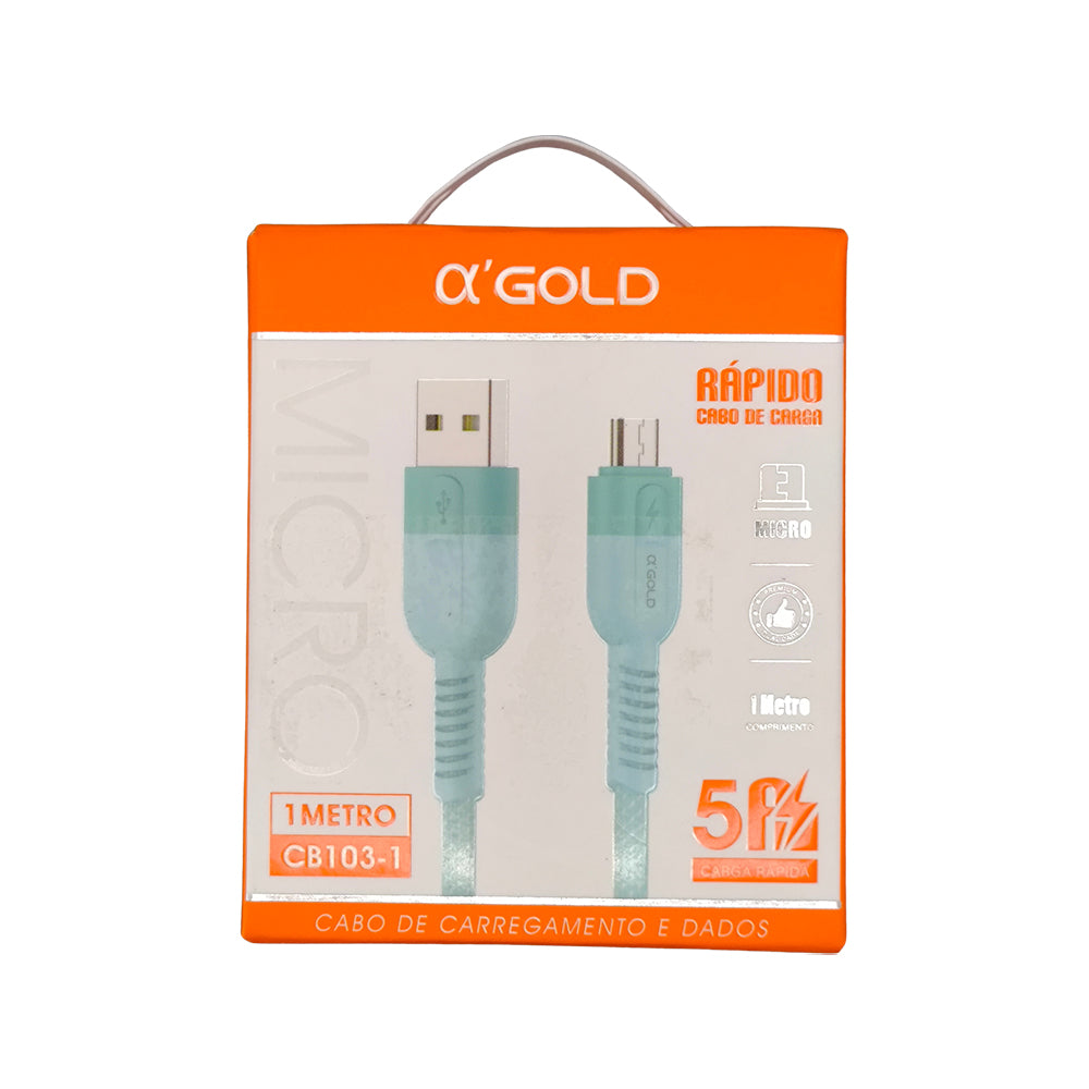 Cabo USB Para Micro USB, Carregamento Rápido, 1 Metro de Comprimento, CB103-1, A'Gold - Azul