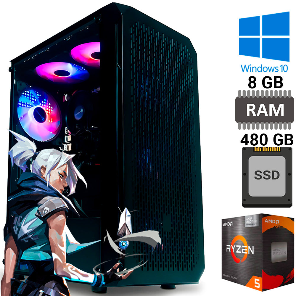 Computador Gamer Ryzen 5 5500, RAM 8GB DDR4, SSD 480GB, Gab MT-G220BK, GTX550Ti, Fonte 500W, 4 Cooler Fan, Windows 10