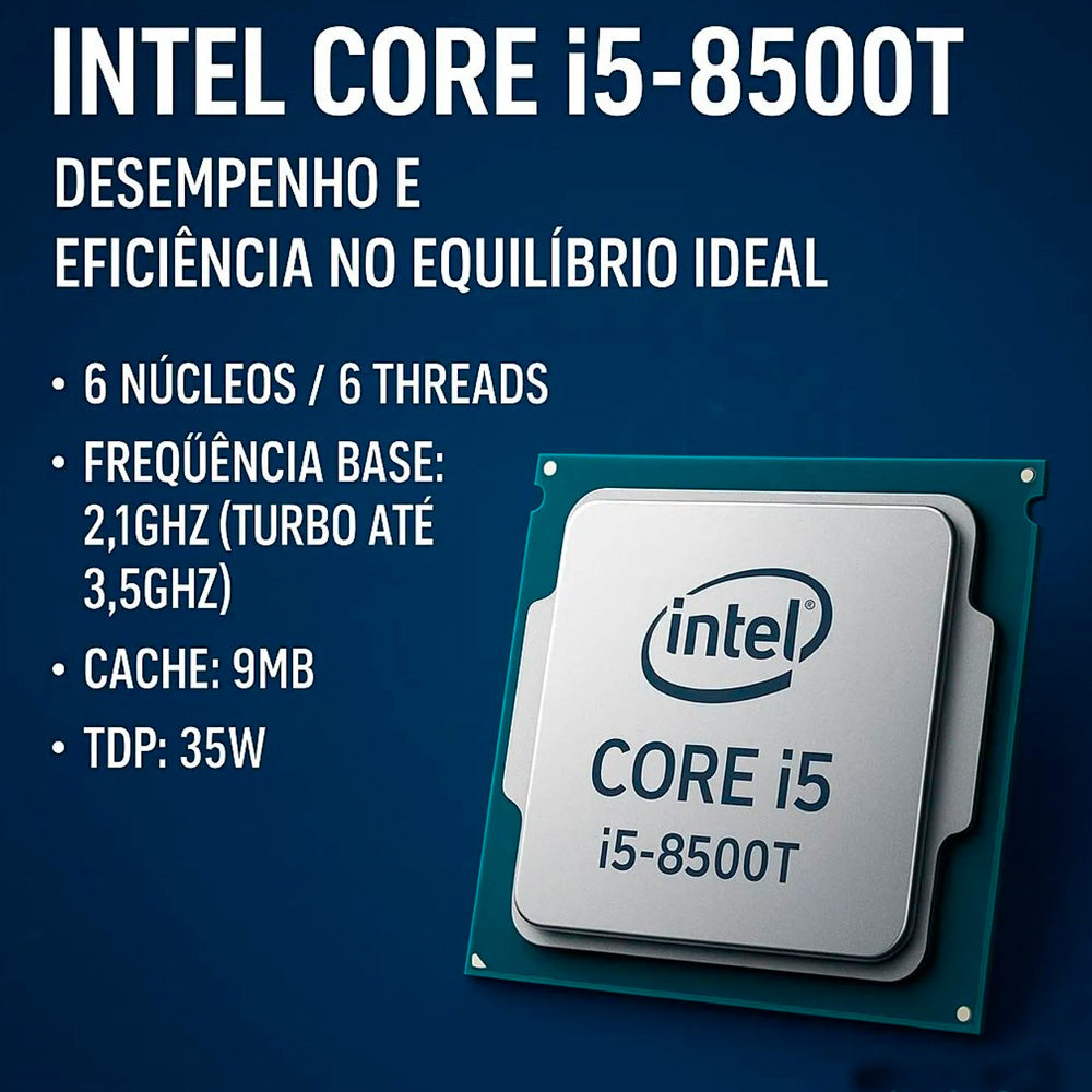 Processador Intel Core i5-8500T, 6 Núcleos, 9MB Cache, Base 2.10GHz Até 3,50 GHz, 8ª Geração, 35W TDP, LGA 1151