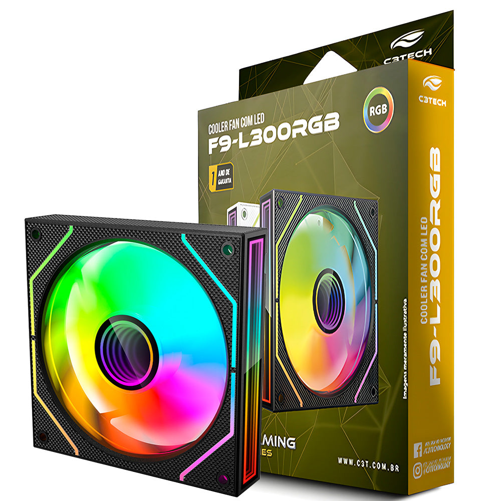 Cooler Fan F9-L300BKRGB Gaming 12CM C3Tech - Preto