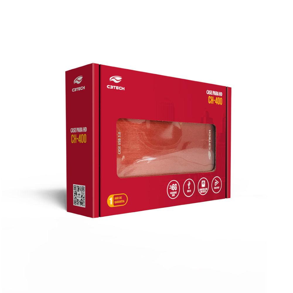 Gaveta para HD Externo 2,5" SATA USB 3.0 (até 6Gbps) CH-400RD, Compatível HD/SSD Até 6TB 7mm, C3Tech - Vermelho