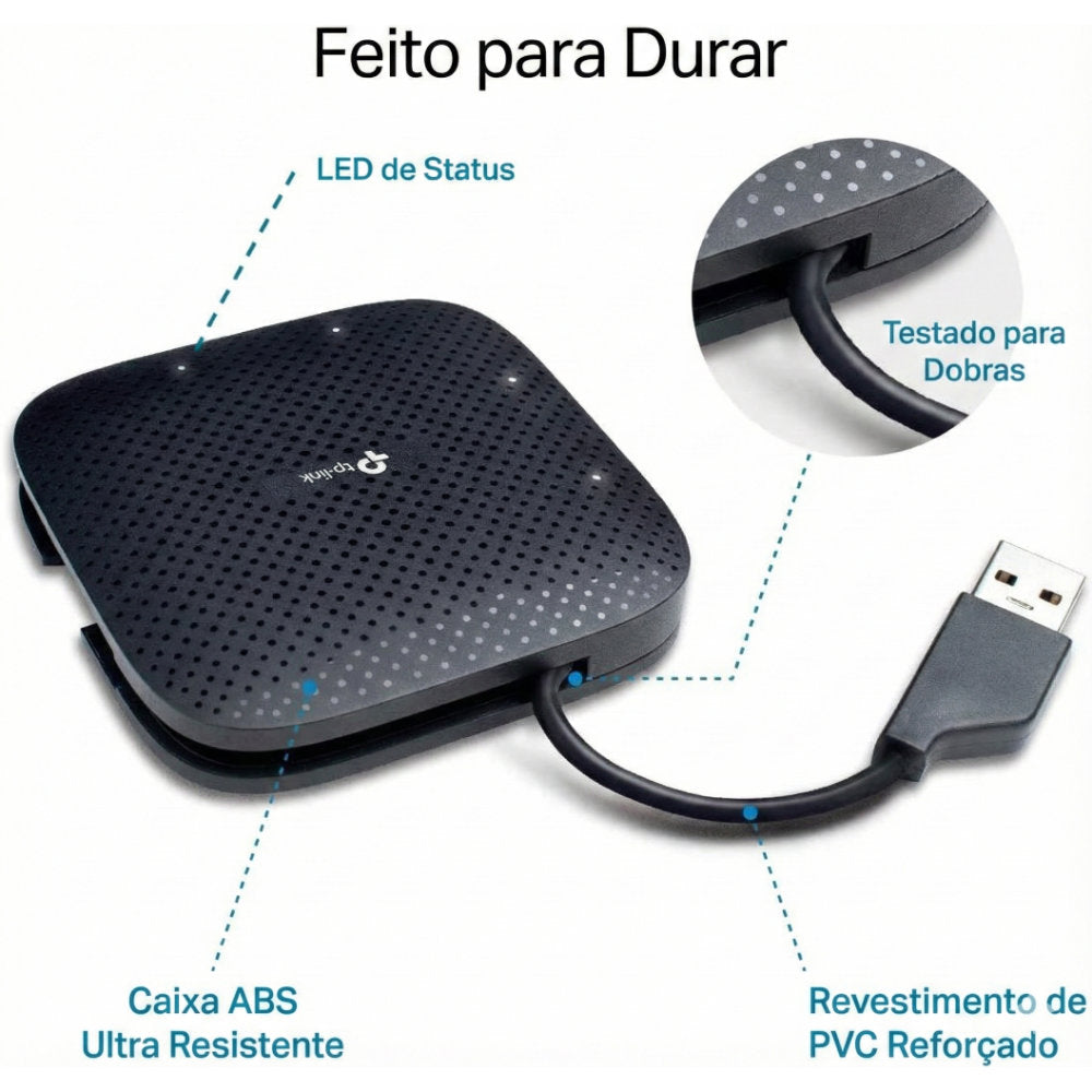 Hub USB 3.0 TP-Link UH400 com 4 Portas 5Gbps Cabo Dobrável Portátil Plug & Play Windows, Mac e Linux - Preto