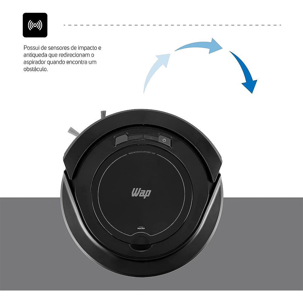 Robô Aspirador de Pó, WAP W90, Automático 3 em 1 Varre, Aspira, Passa Pano, MOP Limpeza, 30W, Recarregável, Bivolt Preto