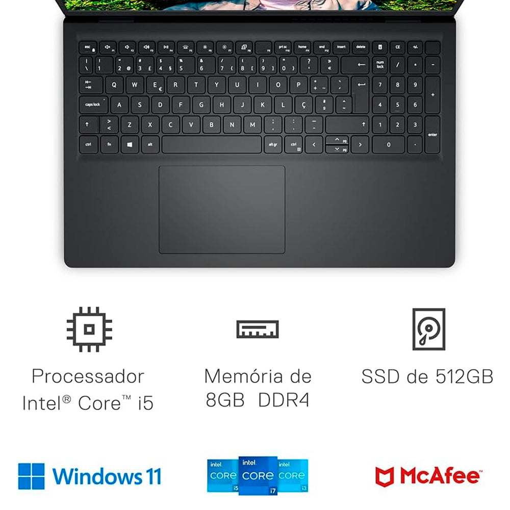 Notebook Dell Inspiron 15 Core i5-1235U 12ª Geração, 8GB RAM, 512GB SSD, Tela 15.6" Full HD, Windows 11 - I120K-A25P
