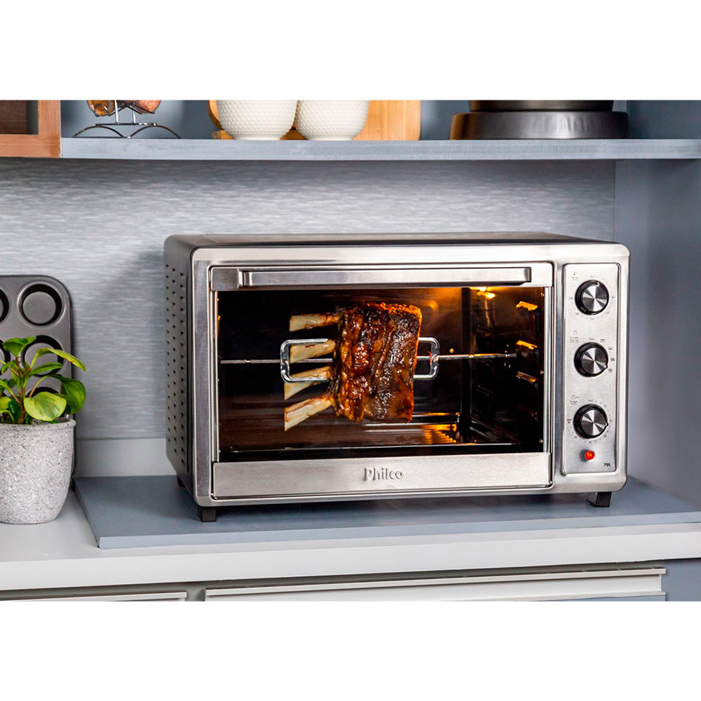 Forno Elétrico Philco PFE70I 70L Inox 220V Timer 60min Controle Temperatura 90-230°C Bancada com Grelha e Assadeira