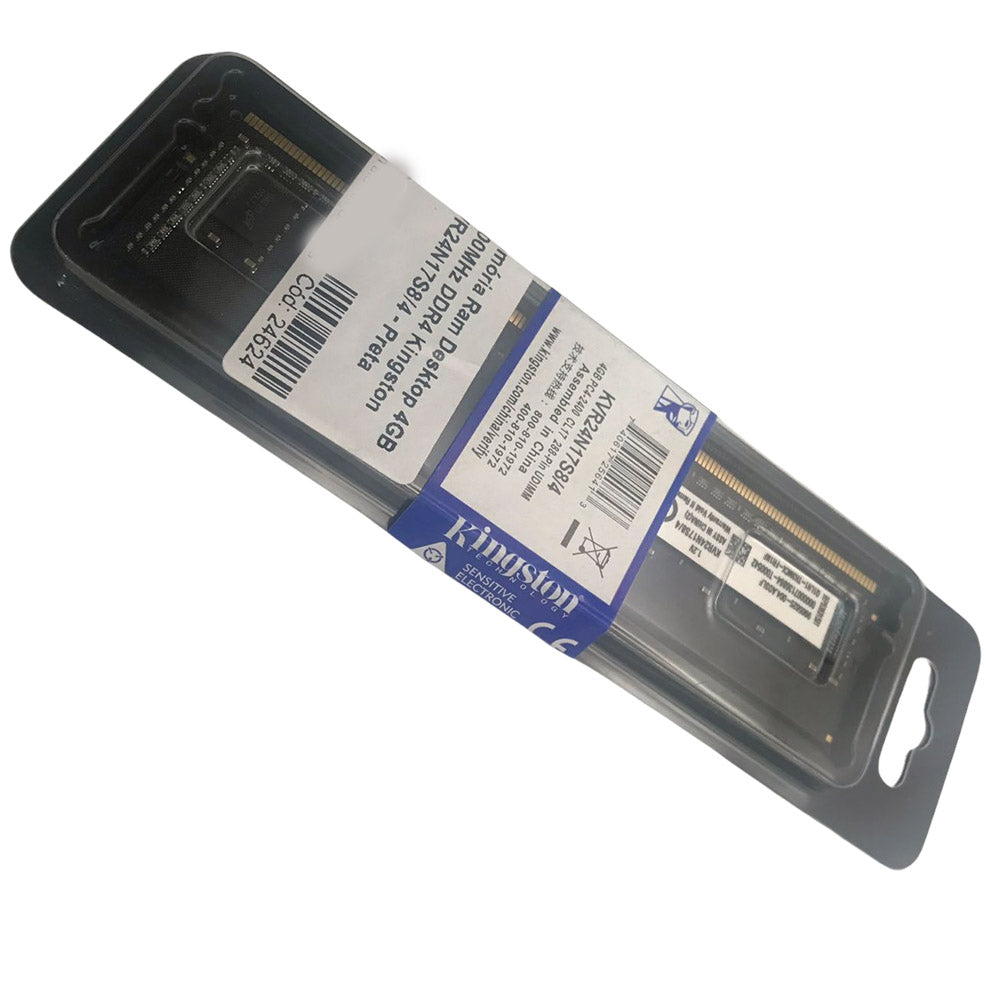 Memória Ram Desktop 4GB 2400MHz DDR4 Kingston KVR24N17S8/4 - Preta