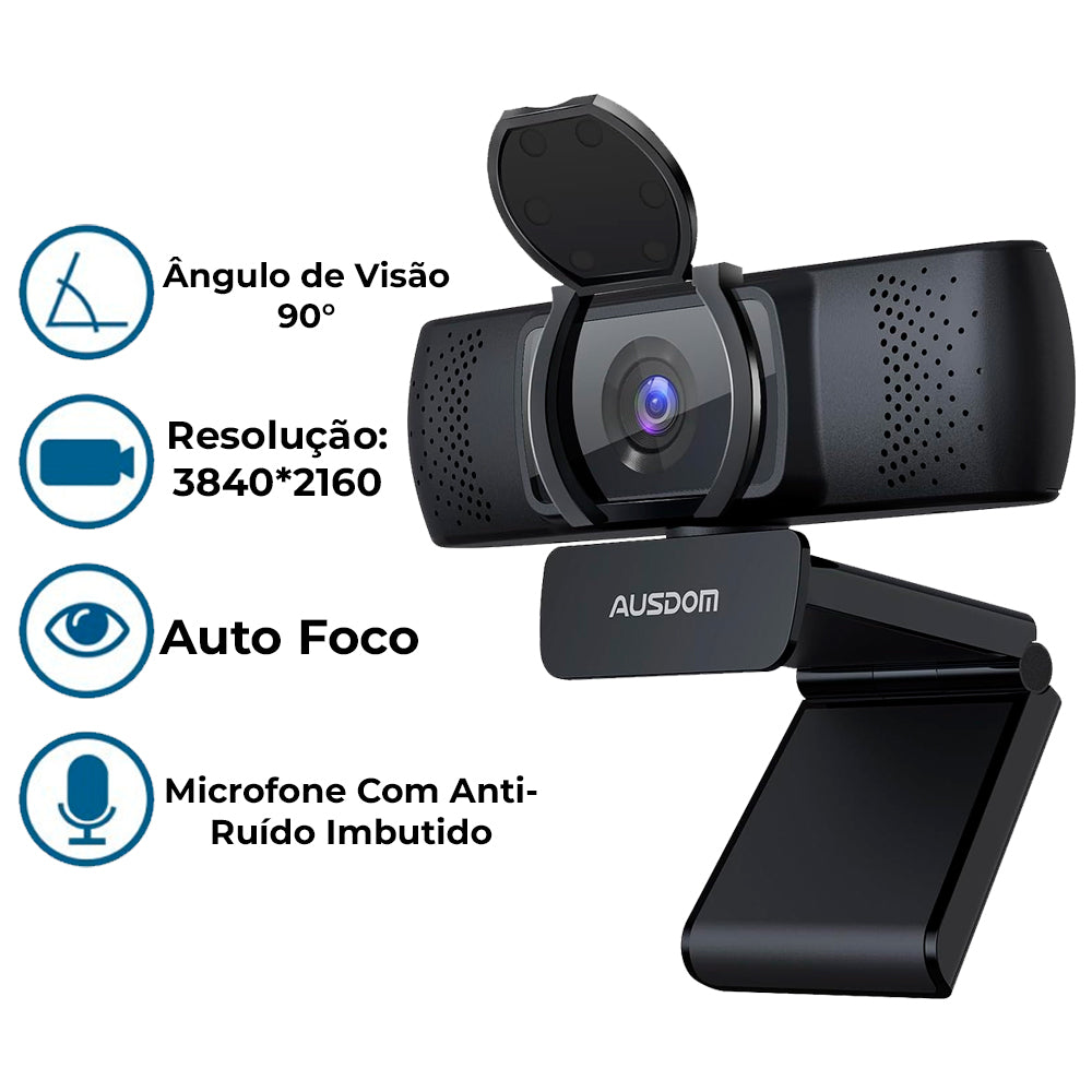 Webcam Full HD 1080P Ausdom, Foco Automático, Cancelamento De Ruído Microfone Câmera - AF640