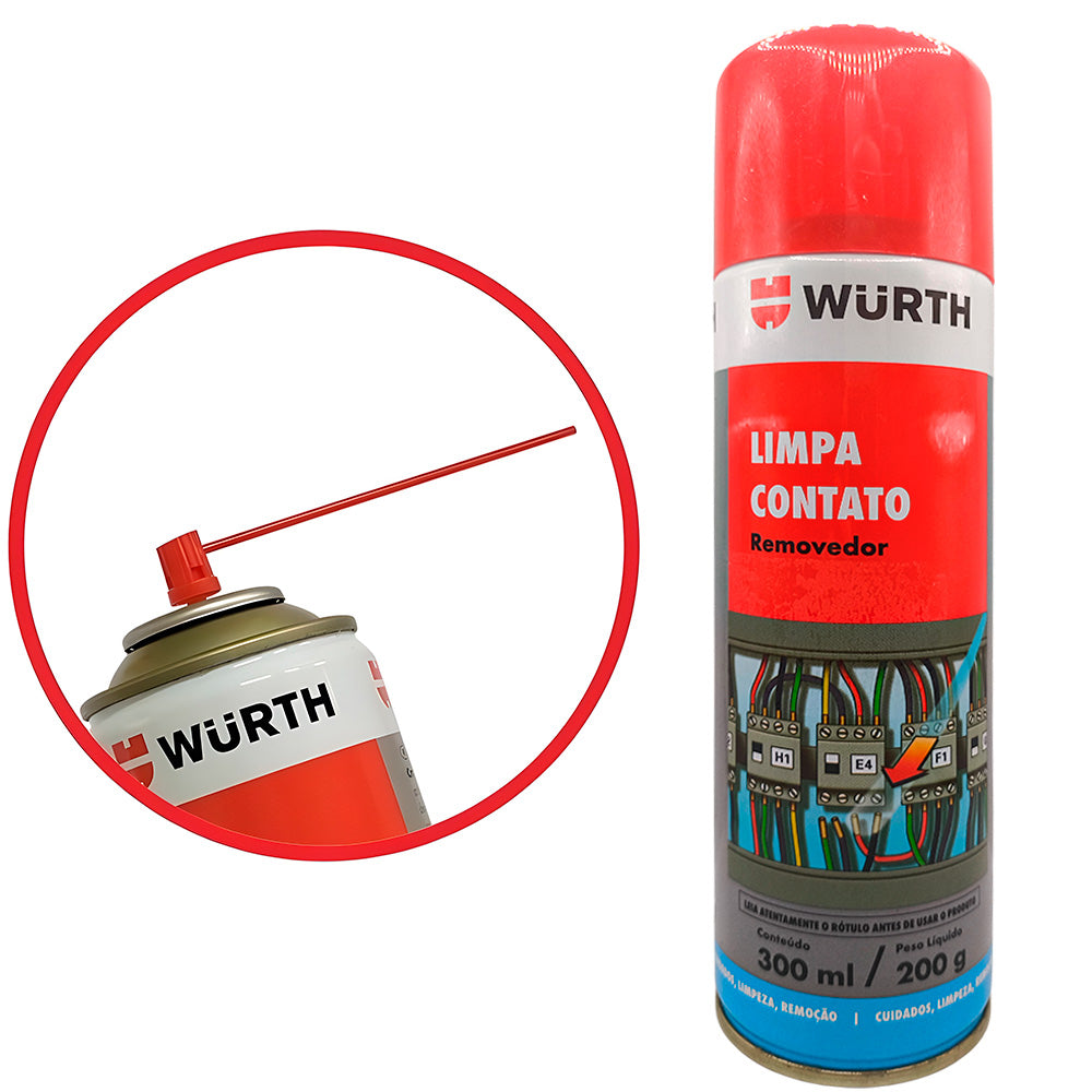 Limpa Contato Spray Wurth 300ml 200g Removedor de Resíduos Elétricos, Limpeza Eletrônica
