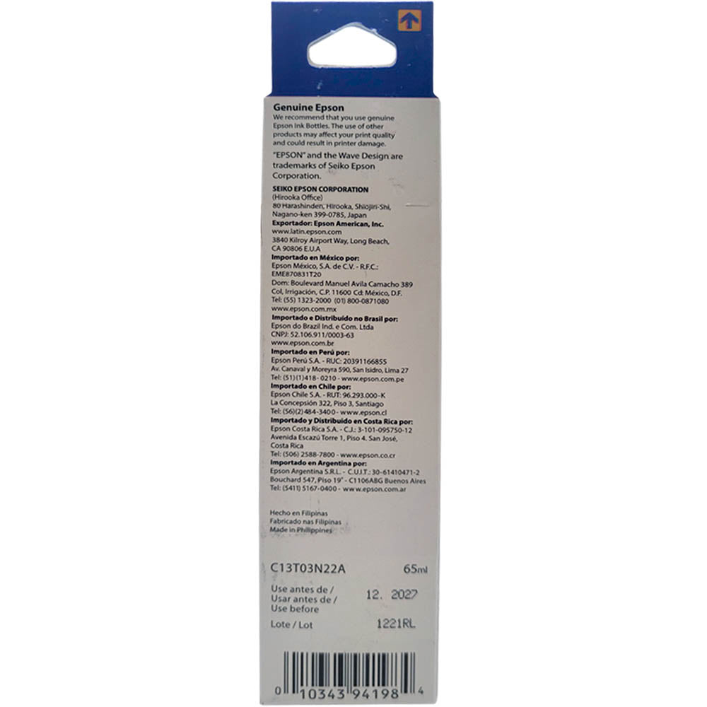 Refil de Tinta Epson Corante T544 Ciano 65ML Para Ecotank L1110 / L1210 / L3110 / L3150 / L3160 / L3251 / L5190