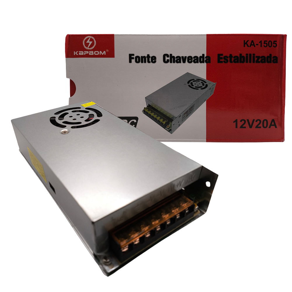 Fonte Chaveada Estabilizada, Potência 12V, 20A, 240W, Kapbom, AC-DC, KA-1505