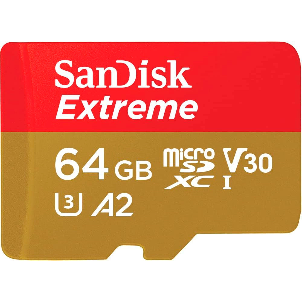 Cartão Micro SD SanDisk Extreme 64GB U3 V30 A2 com Adaptador SD 170MB/s - SDSQXAH-064G-GN6MA
