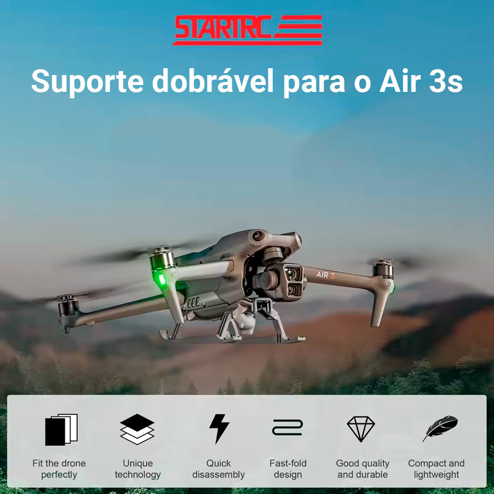 Suporte Trem de Pouso e Decolagem Para Drone, Dobrável, Para DJI AIR 3s - Cinza