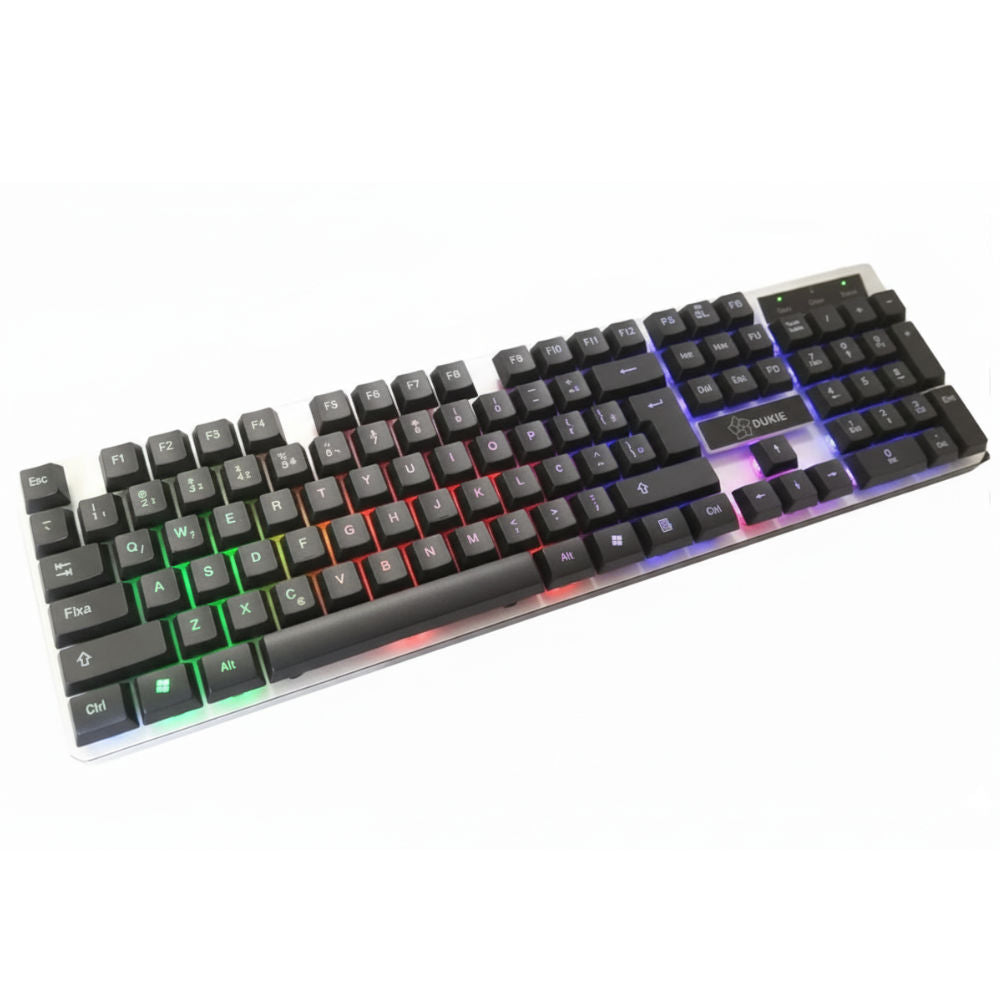 Teclado Usb Dukie K-518 Com Retroiluminação RGB, Feito em Membrana Com Design Ergonômico