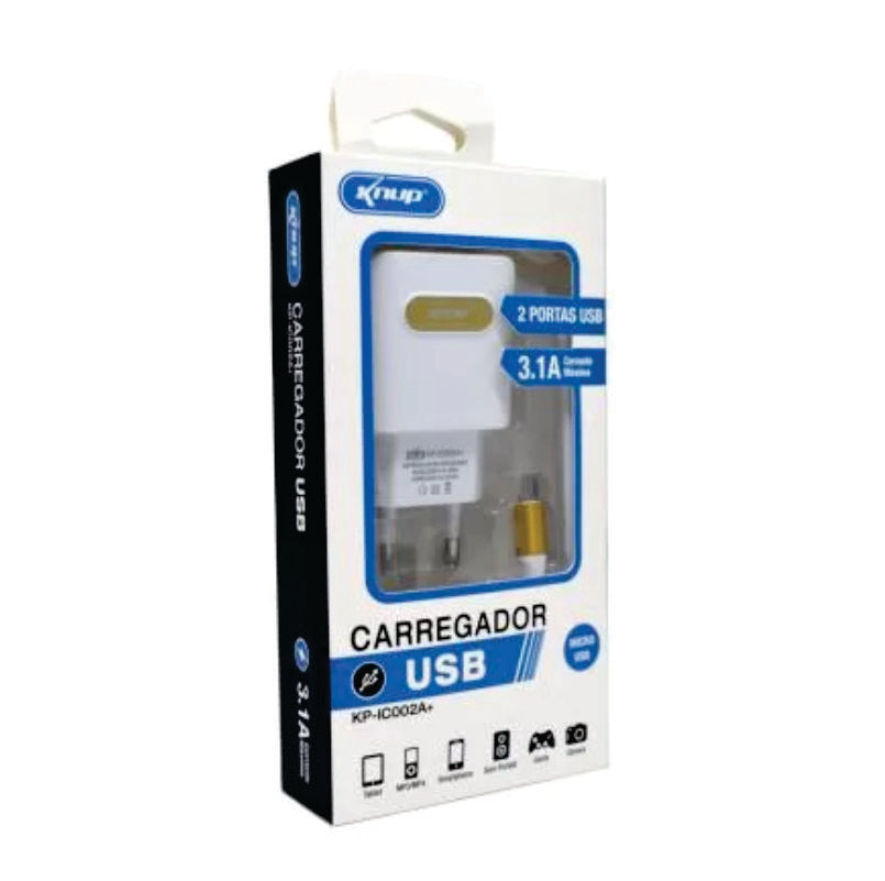 Carregador de Celular + Micro USB (V8) 3.1A KP-IC005A+ - Knup