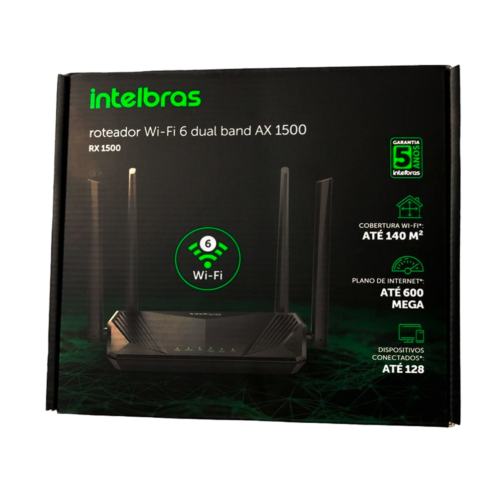 Roteador Wi-Fi 6 Dual Band Intelbras RX 1500, Tecnologia Wi-Fi 6 e OFDMA, 4 Portas Gigabit , 1200Mbps