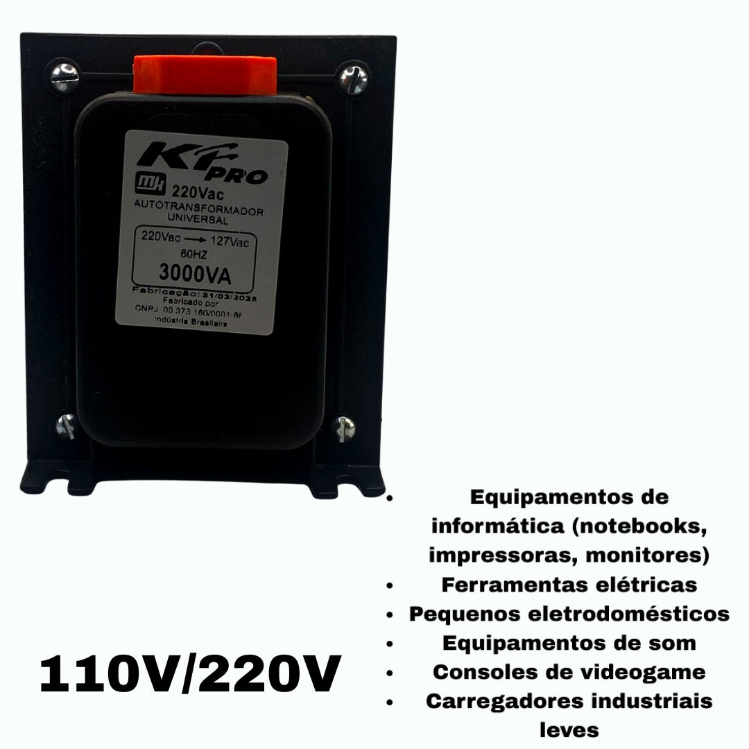 Autotransformador KF, Bivolt 110/220V, 3.000VA, Pro, Preto -TRF0914