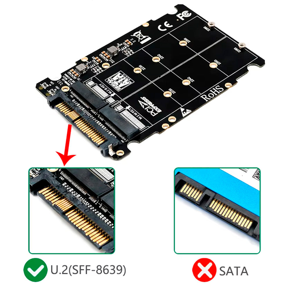Placa Adadptadora 2 em 1, M.2 NVMe e M.2 SATA Para SSD U.2 - SFF-8639