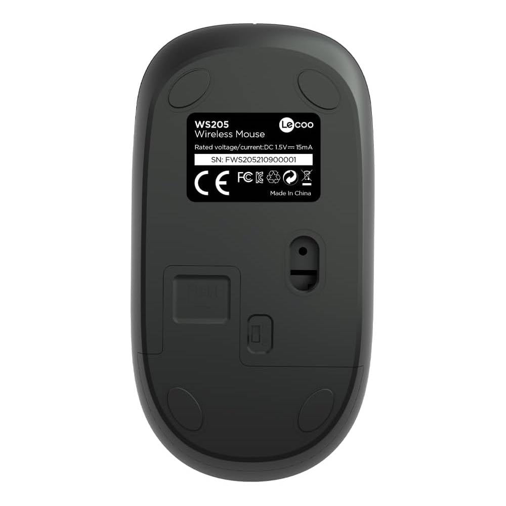 Mouse Sem Fio Lecoo WS205, Sensor Óptico 2.4GHz, 1600 DPI, Receptor USB, Ergonômico - Preto