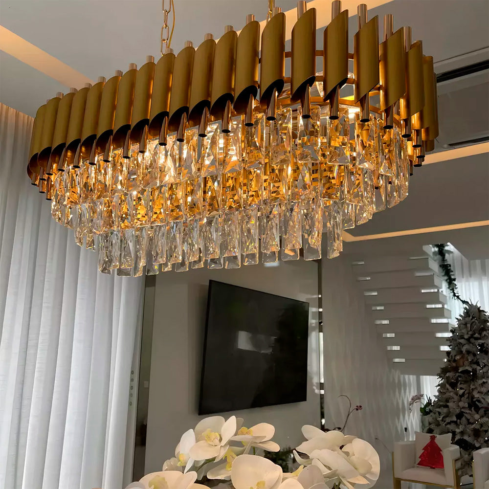 Pendente Lustre LUXVIE LV-1741 - Metal Cristal Dourado Três Cores
