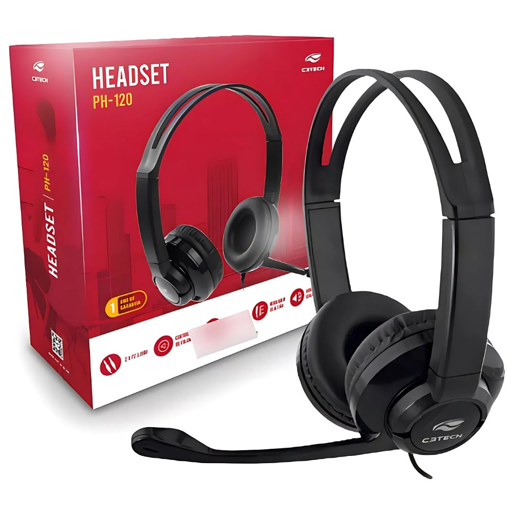 Headset PH-120BK C3Tech Conector 2x P2 3.5mm Circumaural, Microfone Omnidirecional, Estéreo, Integrado Ajustável - Preto