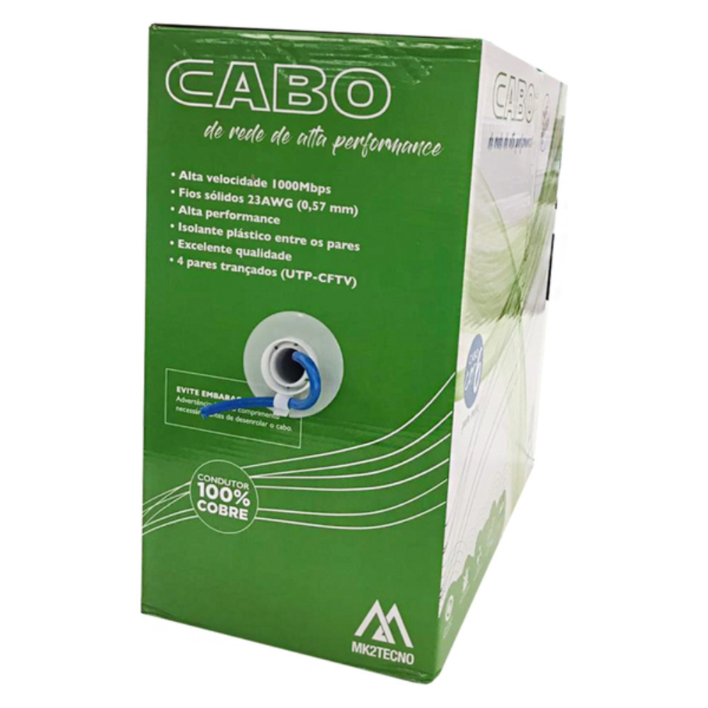 Caixa de Cabo Rede 23AWG Cat.6 4 Pares UTP/CFTV MK2 V06 Tecno 1000Mbps Preto