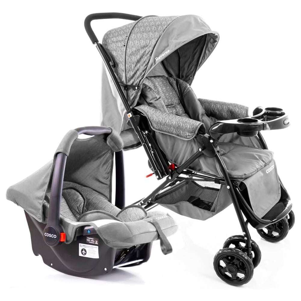 Carrinho de Bebê Com Bebê Conforto TS DUO Cosco Kids, Travel System Reverse, Cinza Rajado