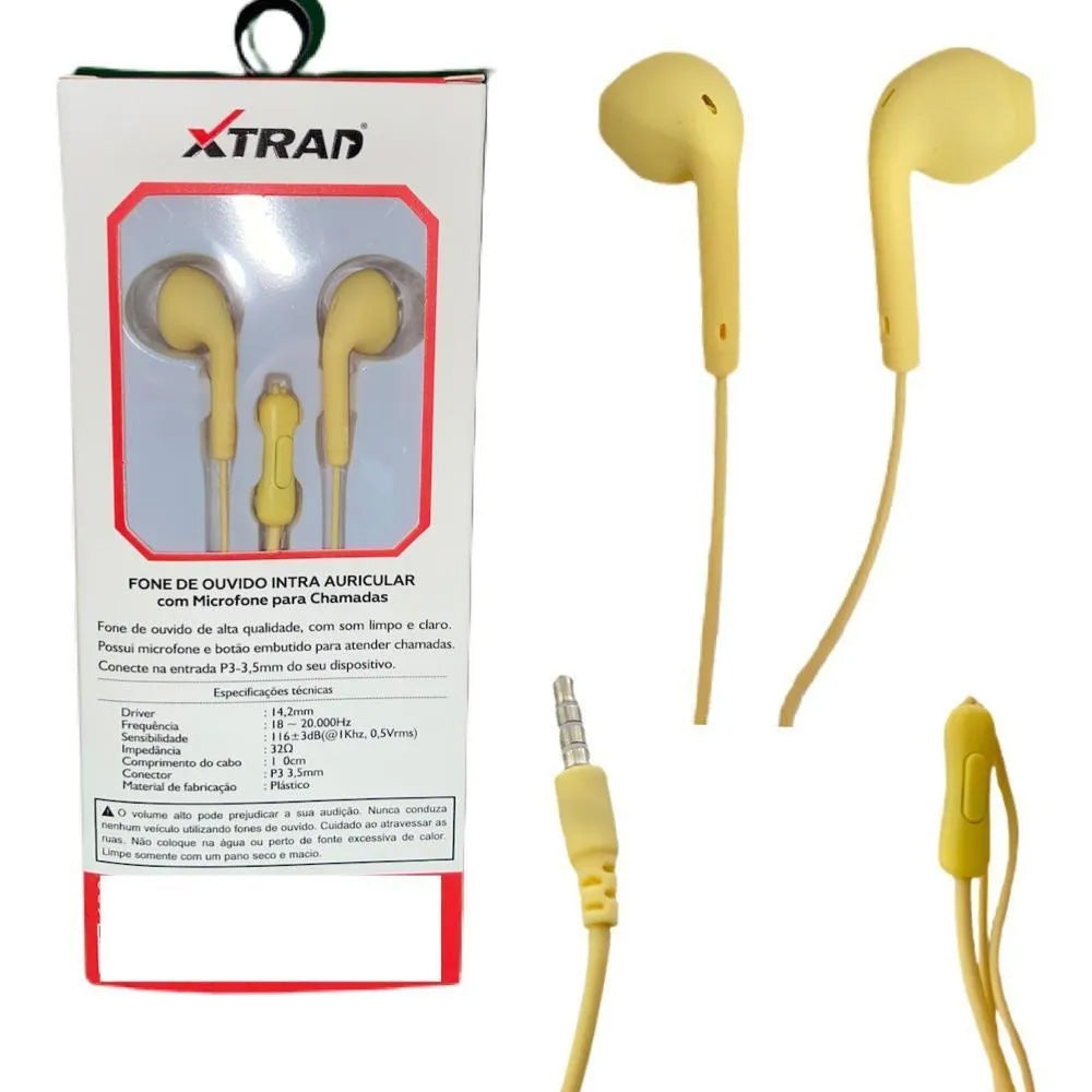 Fone De Ouvido Estéreo Com Microfone Xtrad Amarelo- LC-857