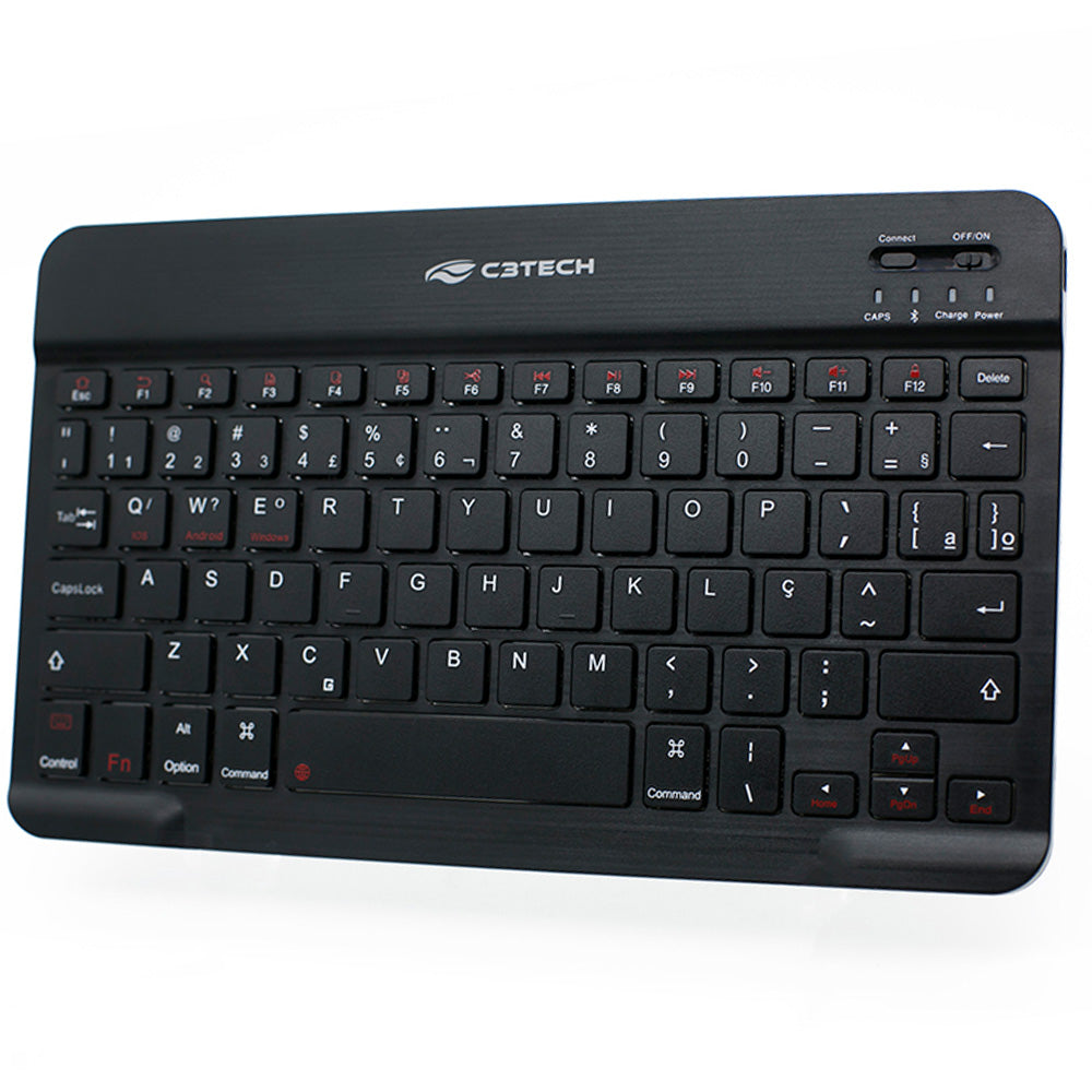 Teclado Sem Fio Bluetooth Multimídia K-BT40BK Mini, Formato Slim Ultrafino, C3Tech - Preto