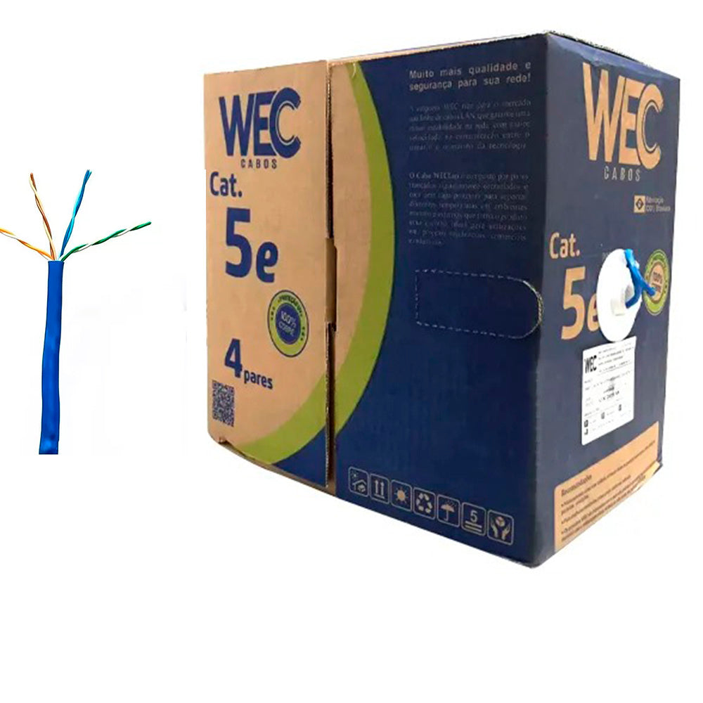 Caixa de Cabo de Rede Cat5E, 305 Metros, Utp 4p 4PX24AWG UTP CMX 100% Cobre WEC Azul