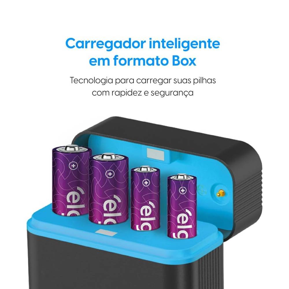 Carregador De Pilhas Box Elgin C/4 Pilhas Recarregáveis 2AA + 2AAA (46RSCUSBCX04)
